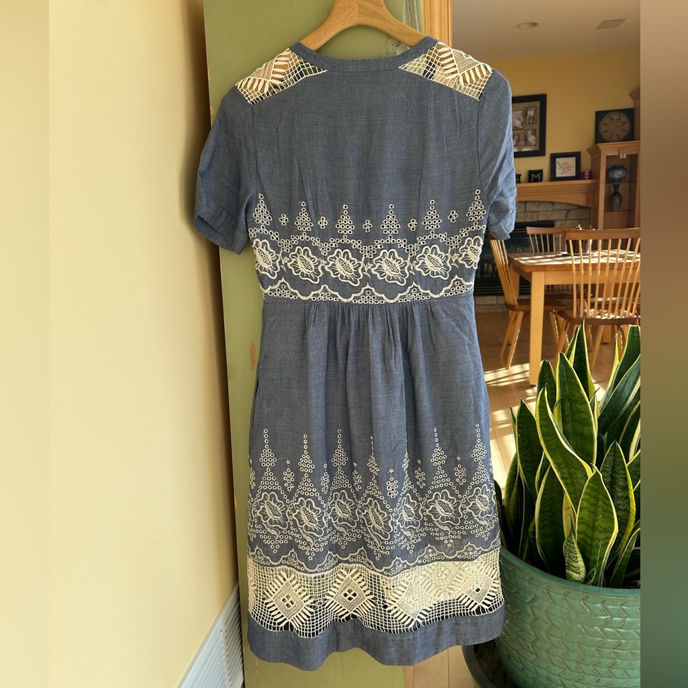Anthropologie Moulinette Soeurs Denim Embroidered Waters Midi Dress Size 4 NWT - Picture 5 of 16